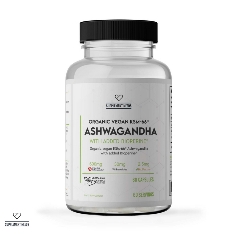 Supplement Needs Organic vegan KSM-66 Bioperine High Absorption 5% Withanolides 60 capsules servings nootropic adaptogen vegetarian capsule brain health range
