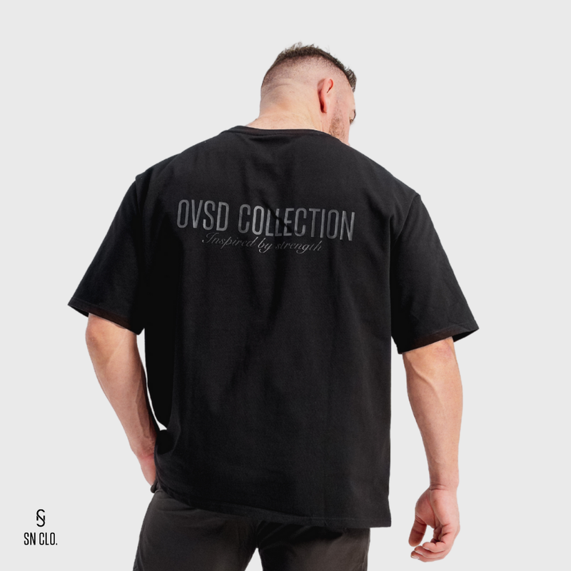 Black SN Clo. tee with 'OVSD Collection' text on a grey background