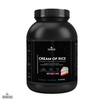 A black plastic container labeled 'CREAM OF RICE' with a Birthday Cake flavor option depicted on the label.