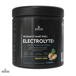 Black container of Dr. Dean St. Mart PhD's Electrolyte+ supplement with pineapple flavour on a white background