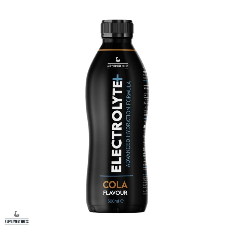 A 500ml ready-to-drink bottle of Electrolyte+ with Cola Flavour from Supplement Needs.