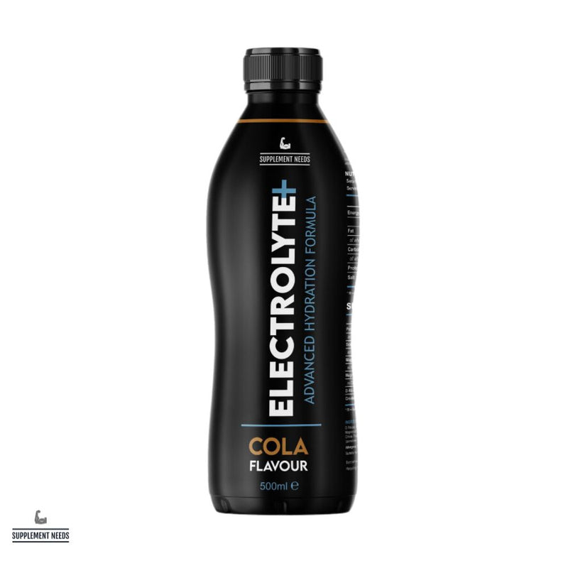 A 500ml ready-to-drink bottle of Electrolyte+ with Cola Flavour from Supplement Needs.