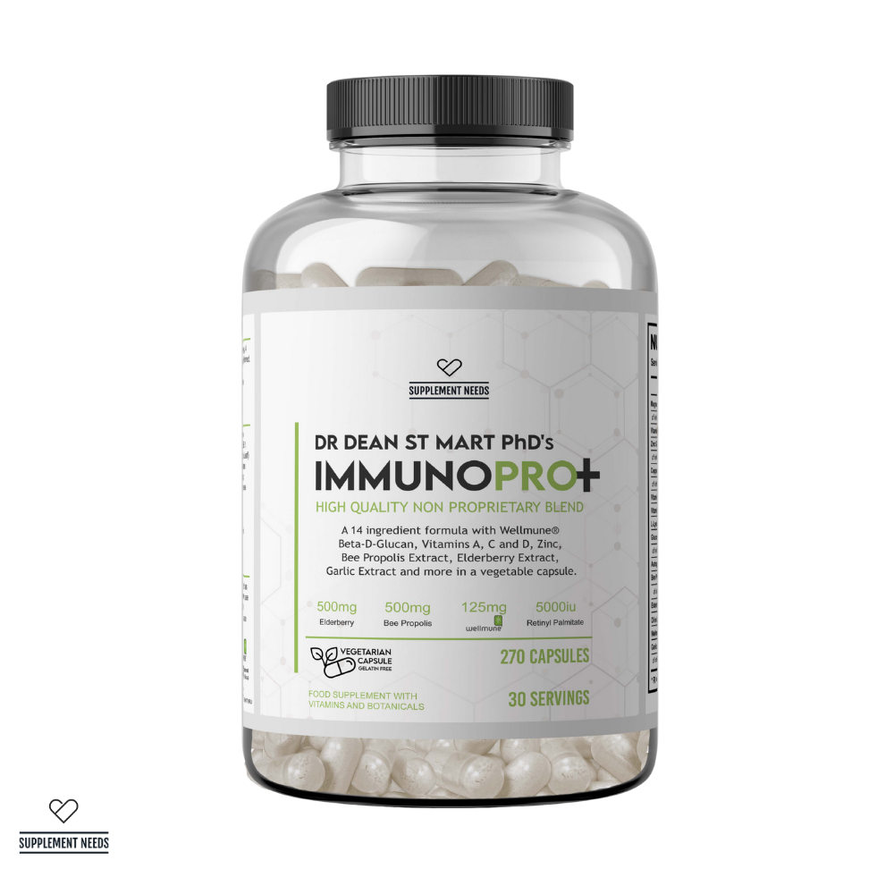 Bottle of Dr. Dean St. Mart PhD's ImmunoPro+ supplement on a white background