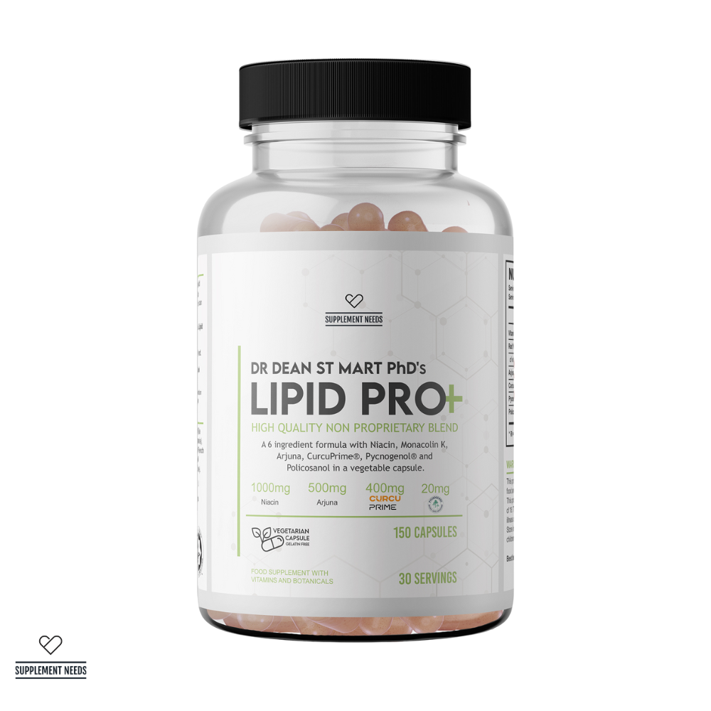 Supplement bottle labeled 'LIPID PRO' by Dr. Dean St. Mart PhD with a white background