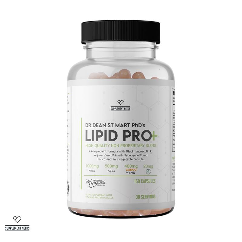 Supplement bottle labeled 'LIPID PRO' by Dr. Dean St. Mart PhD with a white background
