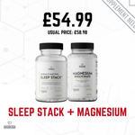 Two supplement bottles labeled 'Sleep Stack' and 'Magnesium Bisglycinate' with a price tag on a white background.