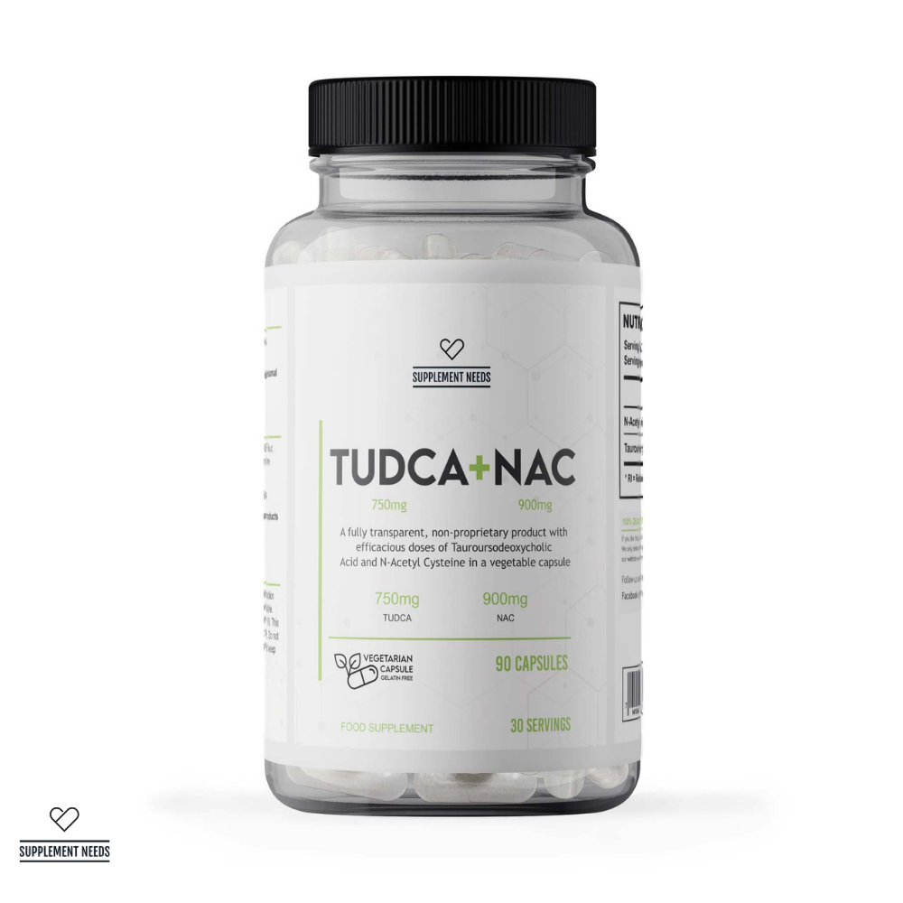 Supplement Needs TUDCA and NAC white tub 90 capsule bottle