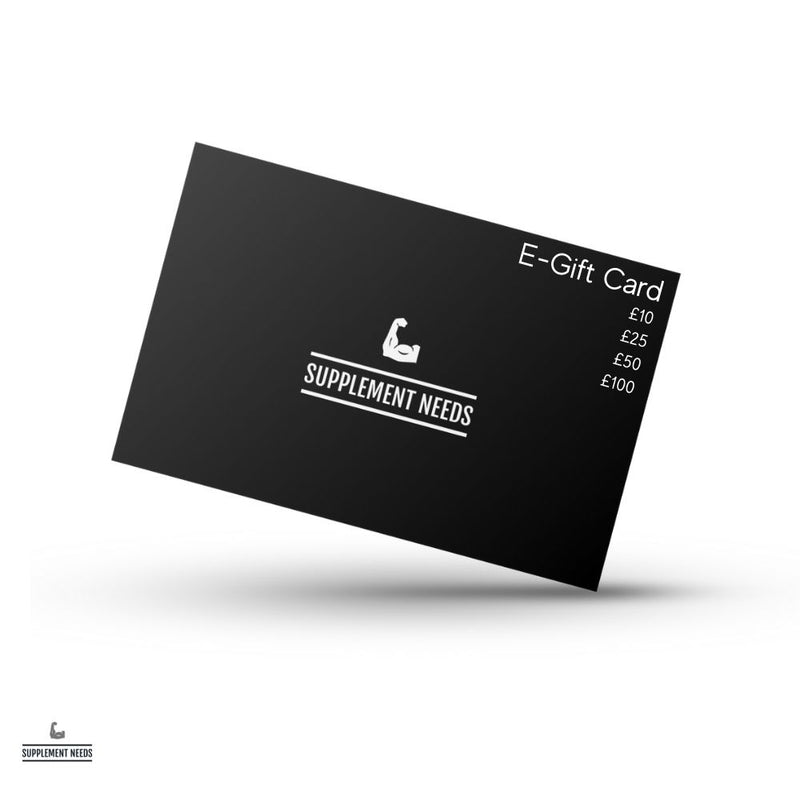 A black e-gift card with the logo and denomination amounts (