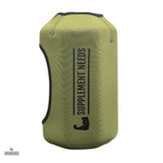 A neoprene protective bottle sleeve in green color with the text 'Supplement Needs' printed on it.